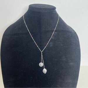 Satya Signed Silver Open Work Lotus Double Pendant Lariat Necklace